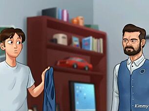 Manager's daughter gives a quick blowjob behind the desk at work 😈