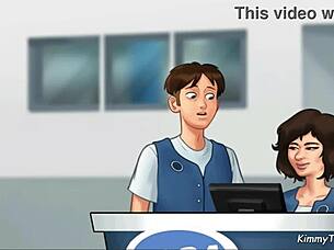 Manager's daughter gives a quick blowjob behind the desk at work 😈