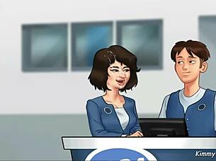 Manager's daughter gives a quick blowjob behind the desk at work 😈