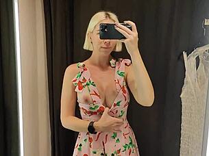 try on see-through clothes in changing room, masturbate to strong orgasm!