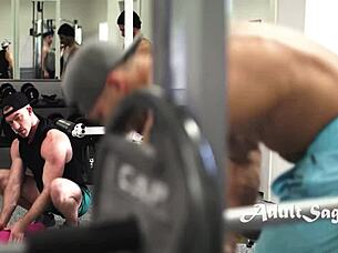 Gay gym jocks Roman, Todd, and Nick getting blowjobs and bareback action! 💪😏