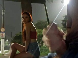 Risky Public Masturbation For Hot Redhead At Bus Stop?