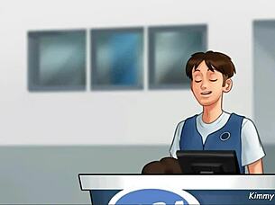 Manager's daughter gives a quick blowjob behind the desk at work 😈