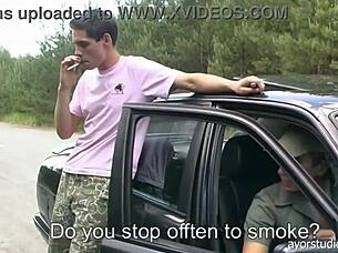 Handsome buddy gets picked up and fucked by porn legend.