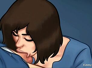 Manager's daughter gives a quick blowjob behind the desk at work 😈