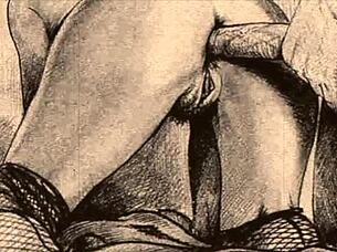 Vintage Erotic Drawings of Anime Cartoon Characters in Retro Antique Style