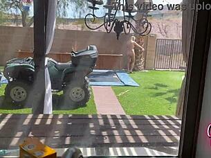 Stepmom caught while enjoying a skinny dip.