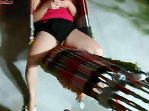 Distracted Stepmom Exposes Big Pussy on Hammock