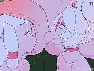 Purah and Paya passionately suck Link's dick in hentai