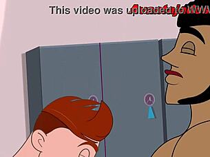 Muscular gym slut in cartoon sex