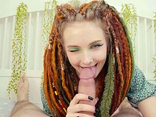 stepsister with dreadlocks sucked and rode my big cock, getting wet and cumming. 😈