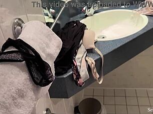 Hot MILF stepmom catches me spying in hotel shower 😏