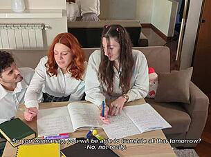 pov fucking shy teen classmates in threesome after classes