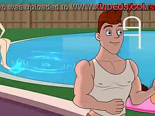 Muscular gym slut in cartoon sex