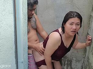 Filipina milf bathing outside gets bold fucking from uncle