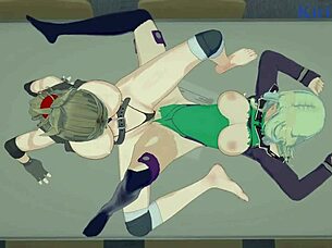 Lamia and Chitose in wild lesbian futanari action.