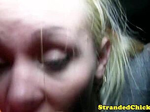 hitch hiking teen blonde gets picked up in car