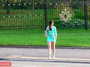 jeny smith in transparent dress upskirt heels shoes see through skirt cute crossdressing public what a tease!