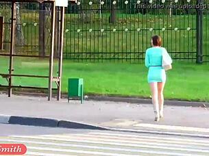 jeny smith in transparent dress upskirt heels shoes see through skirt cute crossdressing public what a tease!