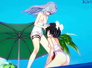 miku kohinata and laura bodewig, want to see your lesbian play in hentai?