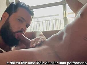 Bearded man, suck those cocks like a pro.