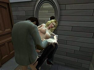 After coffee with a friend, he fucks her in the bathroom teasingly
