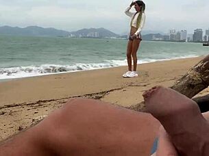 Skinny Teen 18+ Gives POV Blowjob and Handjob on Public Beach to Help You Cum!