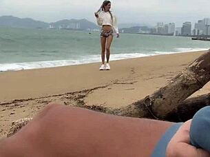 Skinny Teen 18+ Gives POV Blowjob and Handjob on Public Beach to Help You Cum!