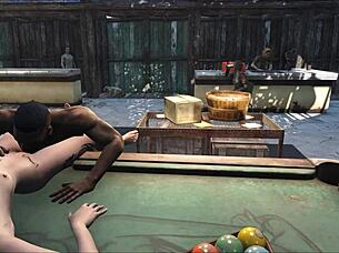 fo4 pool table party with cute brunettes
