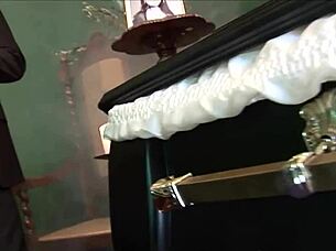 Brunette's Funeral Turns Into Group Sex Fuck Fest!
