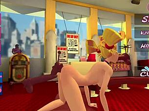 Naughty blonde enjoys multiple dildos in 3d animation.