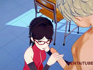 bakugou and sarada have hard sex at school in this hentai. 😏