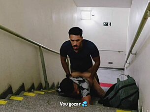 i found two guys fucking on shopping stairs and joined bareback. public amateur action unfolded.