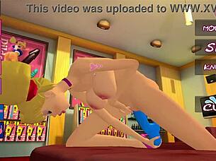 Naughty blonde enjoys multiple dildos in 3d animation.