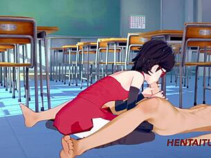 bakugou and sarada have hard sex at school in this hentai. 😏