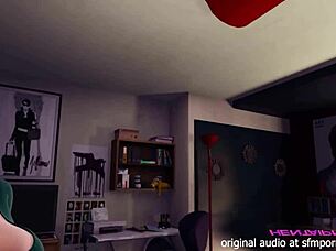 milf with short hair and big tits in green shirt fucks in bedroom