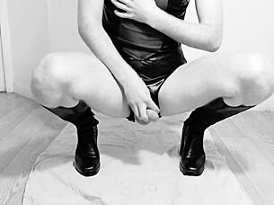 Young gay teen fisting his ass in homemade solo masturbation with boots