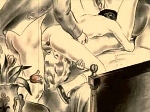 Bold Vintage Erotic Illustration Of Intense Scenes