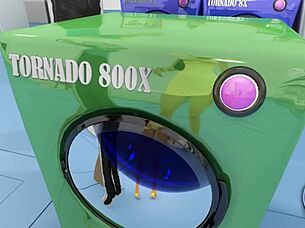 3dgspot - two busty lesbians try double dildo in a public store uncensored sex.