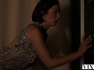 Vixen partners in crime Eve Sweet and Agatha Vega share a cock after their heist, with titty fuck and cum swapping.