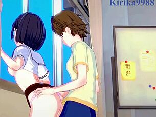 Kasumi Nomura, Olivia og Chisato Higuchi i intens futanari sex med creampie fra Asobi Asobase hentai.