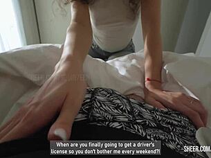 Stepsister gets fucked to go to the mall, dirty talk with friend.