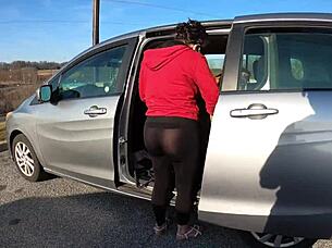staged flashing in transparent leggings during grocery shopping adventure