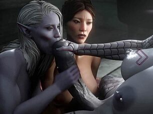 Wow, Two Big Dicks Really Surprise That Milf In This Hot 3D Futa Threesome!