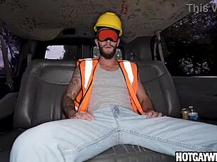 Gay construction worker gets sucked by another man