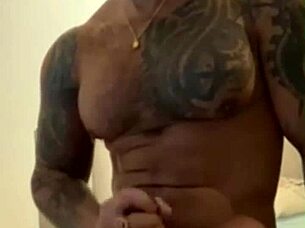 Tattooed Viktor Rom Masturbates His Huge Latino Cock
