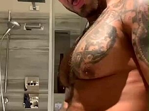 Tattooed Viktor Rom Masturbates His Huge Latino Cock