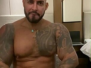 Tattooed Viktor Rom Masturbates His Huge Latino Cock