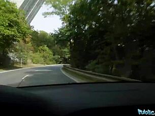 Hitchhiker Nicole Rae rides big cock outdoors