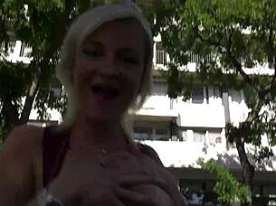 blonde milf gets fucked in the car and outdoor blowjob